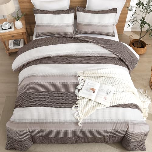 Litanika Comforter Set Twin/Twin XL Chocolate - 2 Pieces Lightweight Colorblock Stripe Fluffy Bedding Comforter Sets, All Season Bed Set
