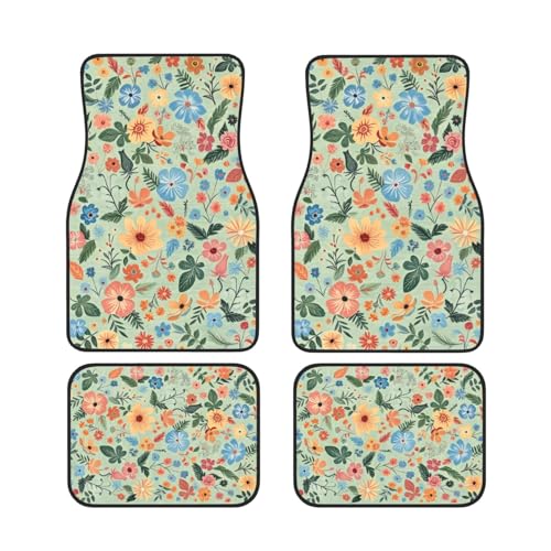 Huzdzhy Artistic Fabric Car Floor Mats-Wildflower Non-Slip Rubber Backing Front (26.8x17.3in) & Rear (13x17.3in) Set - Water Absorbing Durable Automotive Floor Liners with Stylish Patterns