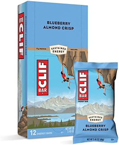 CLIF BARS - Energy Bars - Blueberry Almond Crisp - Made with Organic Oats - Plant Based Food - Vegetarian - Kosher (2.4 Ounce Protein Bars, 12 Count)