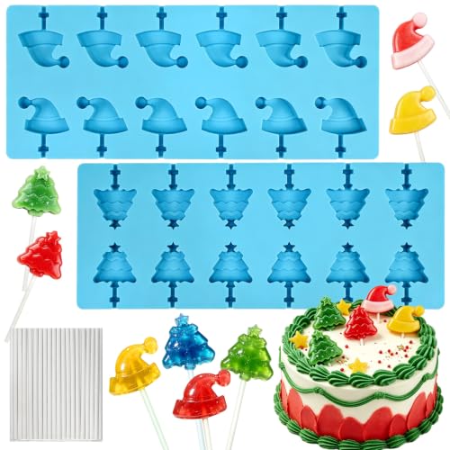 Christmas Tree Santa Hat Lollipop Mold, 2-Pack Hard Candy Molds