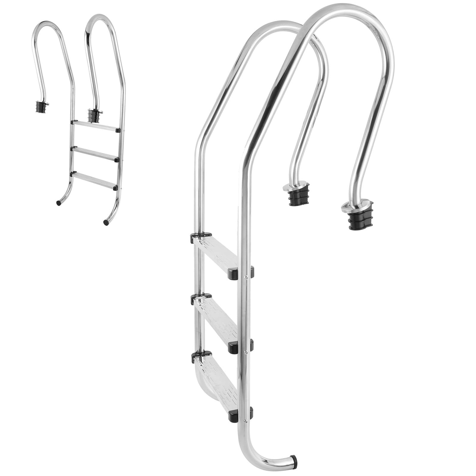 Scaletta per Piscina, Scala da Piscina 3 Gradini in Acciaio | Pedali Antiscivolo, Larghezza Interna 50 Cm, Altezza 157 Cm, per Piscine Interrate e Fuori Terra