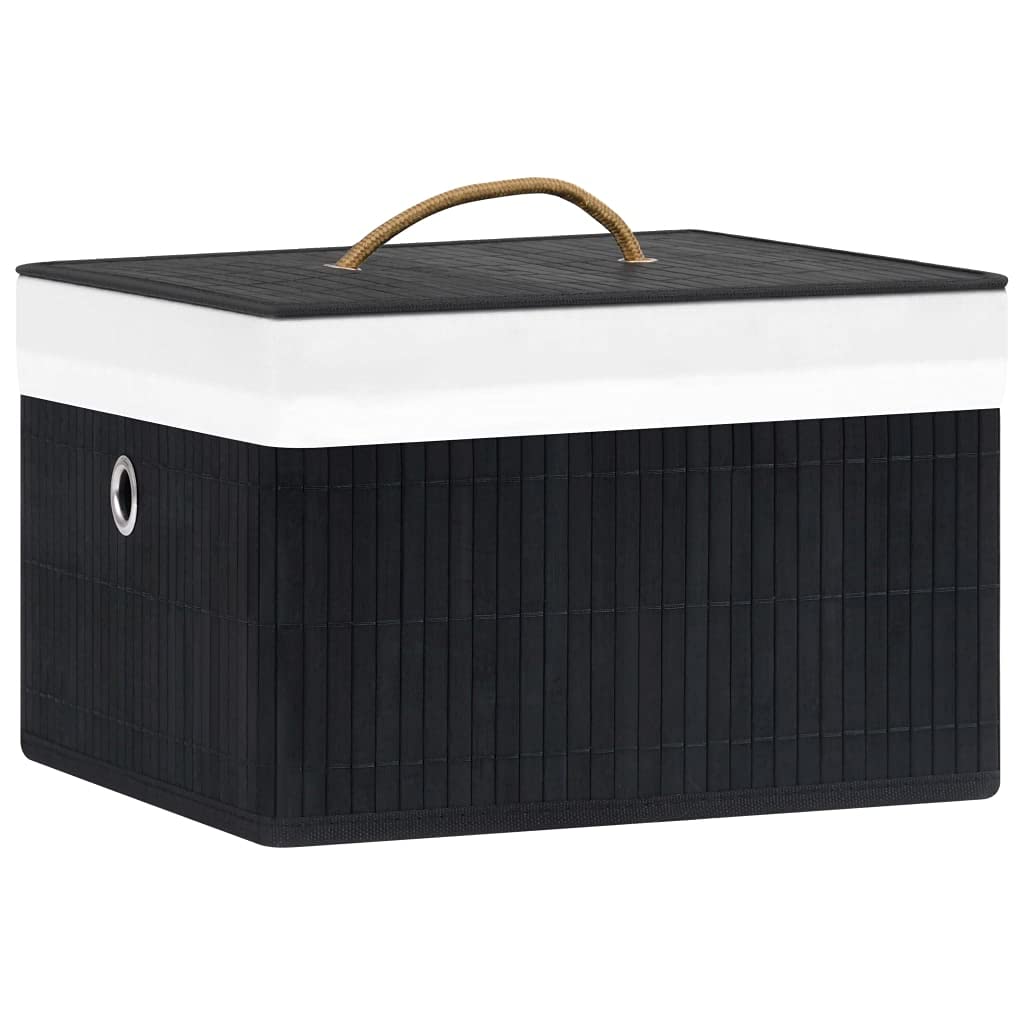 QZZCED Bamboo Fabric Storage Boxes 4 Pcs Black, Foldable Storage Bins with Eyelet for Wardrobe, Durable Woven Organizers for Scarves Socks Underwear