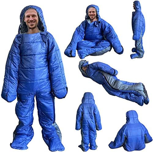 Bolsa de dormir humana grande de 72" con capucha ultraligera acolchada, diseño de apertura en el pie con cremallera, talla única, para adultos, cálida para camping en invierno o al aire libre cuatro estaciones miniatura 5