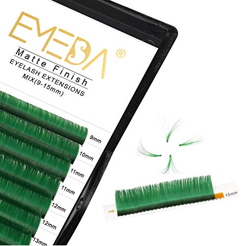 EMEDA Colored Lash Extensions Easy Fan Volume Lashes Colorful Green 2D-20D Rapid Automatic Blooming Flower Self Fanning Mega Volume Eyelash Extensions (0.07mm D Curl 9-15mm mix Green)
