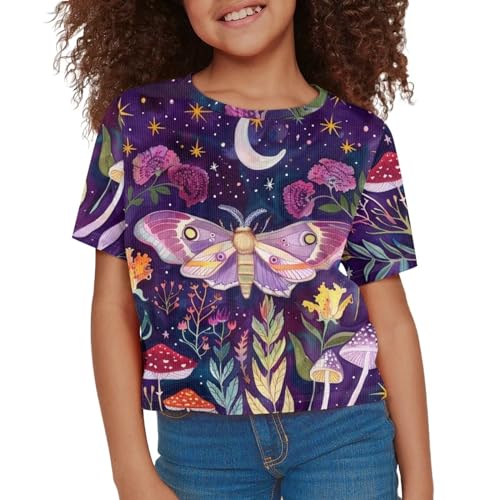 Image of Kids T Shirt Short Sleeve Crop Tops for Girls Summer Clothes Pullover Tees Shirt 5-14