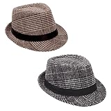 Autumn Winter Trilby Fedora Hat Striped Tweed Homburg Felt Jazz Cap Plaid Panama Gentleman Hat