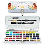 Mikkelhus Aquarellfarben Set – 50 Farben in Metallbox mit Pinsel & Aquarellpapier | Wasserfarben Malset für Reisen, Anfänger & Künstler