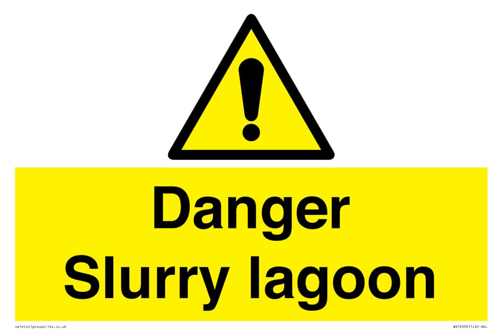 Danger Slurry lagoon Sign - 300x200mm - A4L, Yellow/White