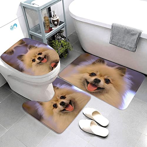 Happy Kurzhaar-Teppichmatten mit Pads Badematte Badezimmerteppich Set 3-teilig + Konturteppich + Toilettendeckelbezug – Bild 3