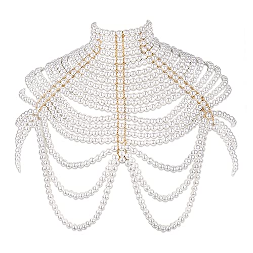 BELLULULU Women's Pearl Body Chain Bra Sexy Bikini Body Chain-shoulder Necklace paris Fashion Body Chain Jewelry Show (Pearl-white)