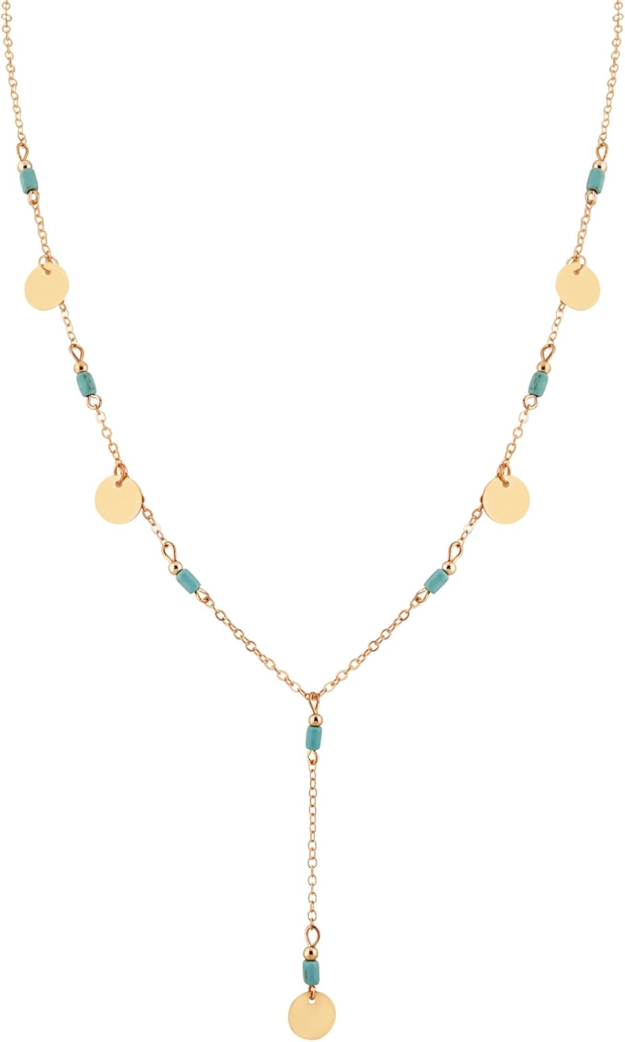 MINACHI Vintage Boho Created Turquoise Coin Dainty Gold Plated Chain Y Necklace, Trendy Minimalist Bohemian Jewelry Gift for Women