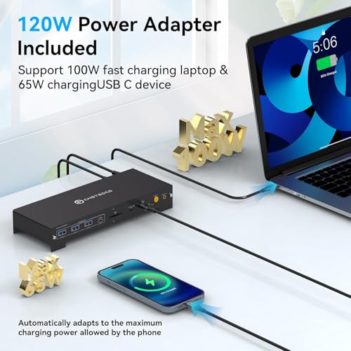 Image of USB C KVM Docking Station Switch 3 Montors 2 Computers with 100W PD Supply Hybrid Displayport and HDMI KVM Triple 4K60Hz or Dual 4K144Hz Extended Display for Laptop and PC Share 15 in 1 Dock