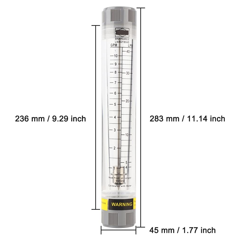 Flussometro a tubo, LZM-20G Misuratore di portata liquido acrilico trasparente, Flussometro ad alta precisione, 1-10 GPM e 4-40 LPM, filettatura interna da 3/4 "