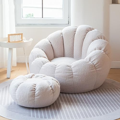 Sitzsack Sofabezug, Ultraweicher Teddy Stoff Sessel, Lazy Lounger Hohe Rückenlehne Sitzsack Aufbewahrung Stuhlbezug Sack (kein Füllstoff),Weiß