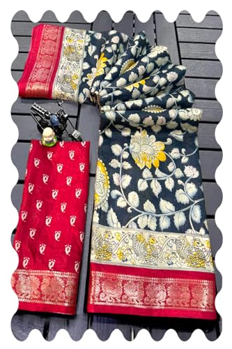 Image of SuperLaxmi Women's Floral Printed Dola Silk Saree with Blouse Piece