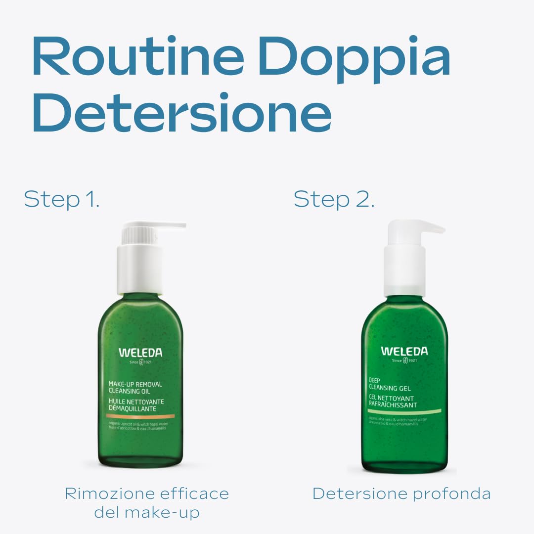 WELEDA - Olio detergente struccante, rimuove delicatamente il make-up anche waterproof senza seccare la pelle, ideale per le pelli sensibili, lascia la pelle vellutata senza ungere- 1x150 ml