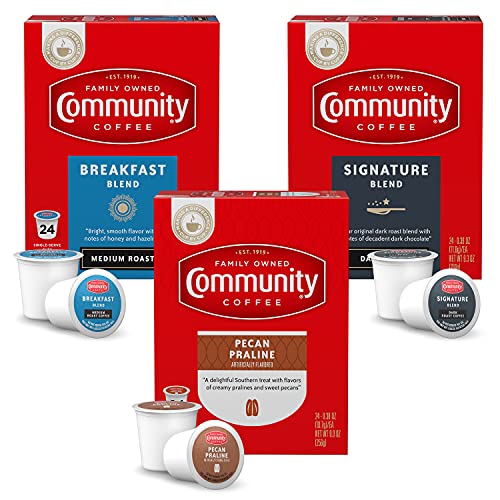 Community Coffee Variety Pack 72 Count Coffee Pods, Medium, Dark Roast and Flavored, Compatible with...