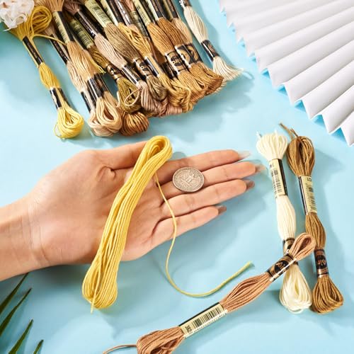 Image of FASHEWELRY 192.5 Yards Crewel Cross Stitch Threads Brown Yellow Embroidery Thread Bulk 1mm Polyester Embroidery Floss Thread for Jewelry Making Bracelet Knitting Stitch Supply