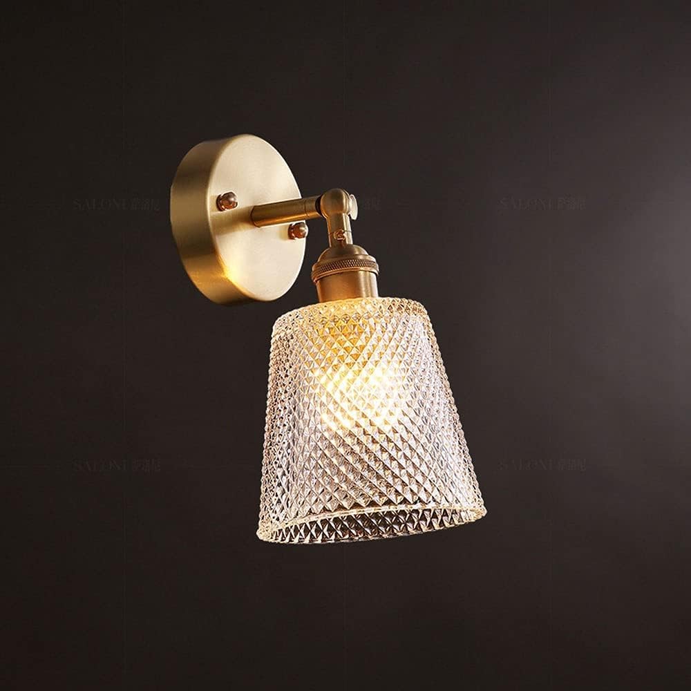 ASerZenith Led Wall Sconce, Bedside Wall Lamp With Clear, Copper Lighting Fixture, E27