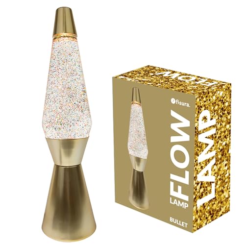Fisura - 15.7 Liquid Motion Lamp Golden Glitter Wax Decorative Ambient Light Bedroom Night Light Relaxing Retro Desk Lamp for Teens & Adults Original Gift