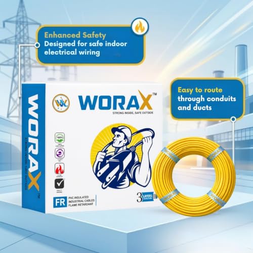 Image of WORAX 1.5 Sq mm Single Core Multi-Strand Yellow Wire (90 Metres) | CCA Switch Loop Conductor | PVC Insulated Flexible Electric Cable