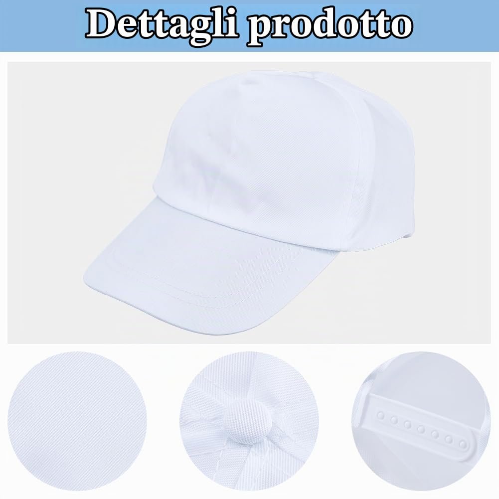 DICOSMETIC 25 cappellini da baseball in bianco regolabili, unisex, design vuoto, cappello da camionista all'ingrosso lungo 26,5 cm, bianco puro