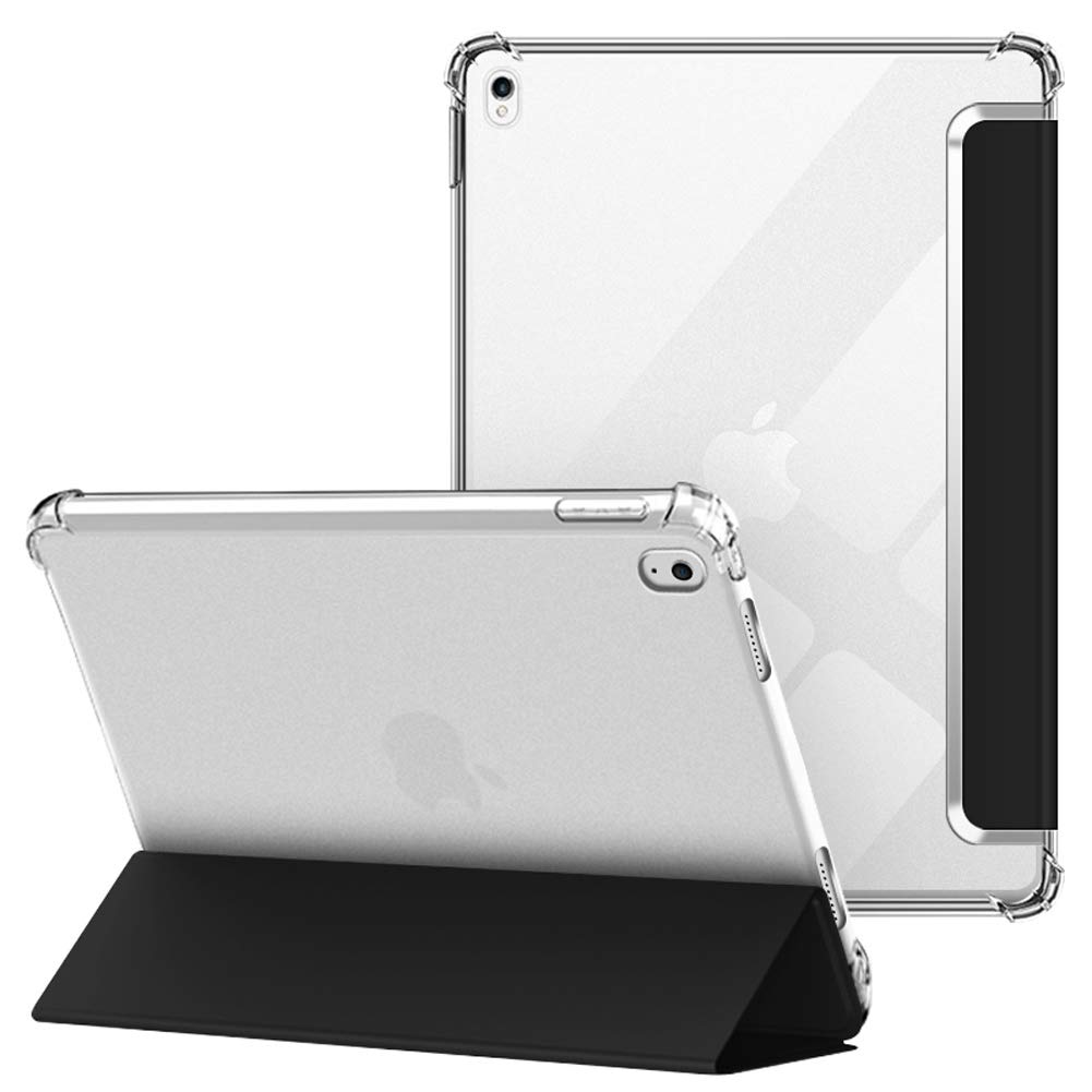 VAGHVEOCase for iPad Air 3 2019 / Pro 10.5 Inch 2017, Flexible Soft Transparent TPU Protective Shockproof Back Cover, Lightweight Tri-fold Stand Smart Shell Resistant Impact Clear Cases, Black