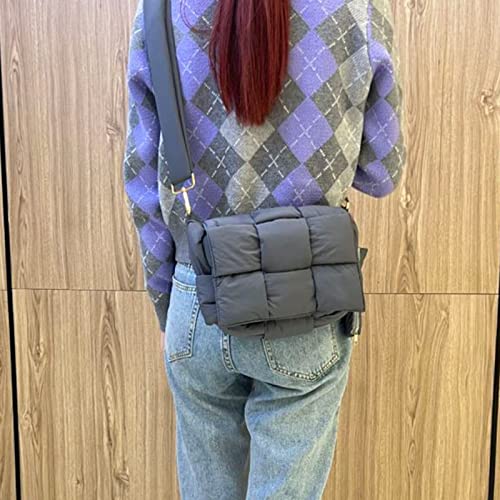 Image of Shoulder Bag Lightweight Puffer Tote Crossbody Bag Handwoven for Women | waterproof nylon, durable, soft padded texture, versatile for travel, work, weekend, everyday, adjustable strap
