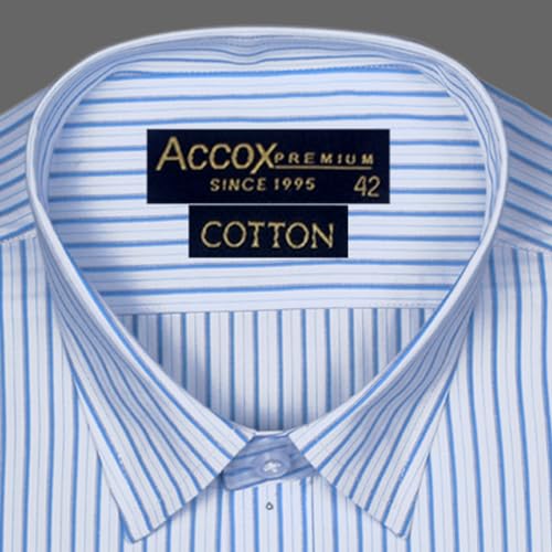 Image of ACCOX Premium Breathable Cotton Half Sleeves Striped Checkered Blue Formal Regular Fit Shirt for Men (S GCR06)