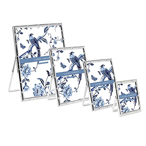 Laura Ashley 5X7 Silver Bamboo Metal Picture Frame (Vertical) With Pull-Out Easel Stand, Made For Tabletop, Counterspace, Shelf And Desk #TOP6