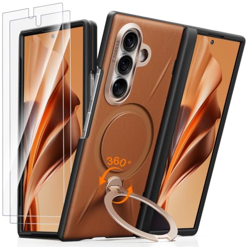 Image of TORRAS Q3 VegSkin for Samsung Galaxy Z Fold 8 Ultra 5G Case, Silicone Leather, 360 Magnetic Stand, Compatible with MagSafe, Hinge Protection, Slim Shockproof Back Cover, Brown