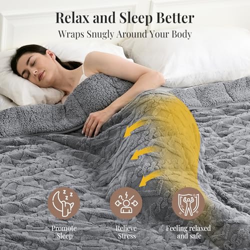 Image of Topblan Weighted Blanket for Adults, 48 inch x 72 inch 15lbs, Soft Sherpa Twin Size Heavy Blanket with 3D Jacquard Flannel Fleece Weighted Blankets for Couch and Bed