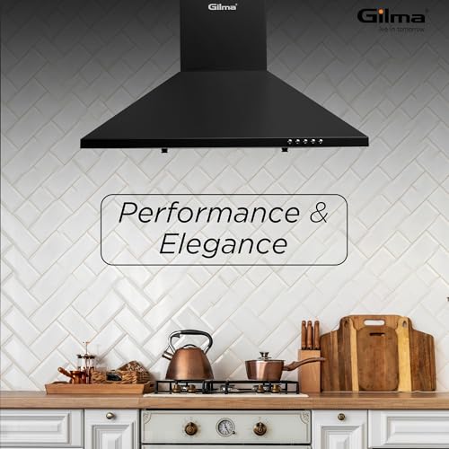 Image of Gilma 60 cm Baffle Filter Chimney | Black Matte | Push Button Control | 3 Speed | LED | Lifetime on Motor, 2 Yrs Comprehensive Warranty by Gilma | Eva 60