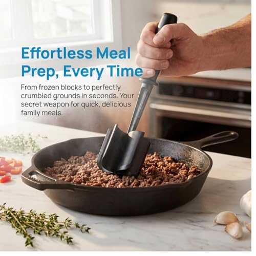 Image of Premium Meat Chopper & Hamburger Smasher - 5-Blade Heat-Resistant Ground Beef & Potato Masher - Nylon Kitchen Tool for Mixing and Chopping - Dishwasher Safe - Black