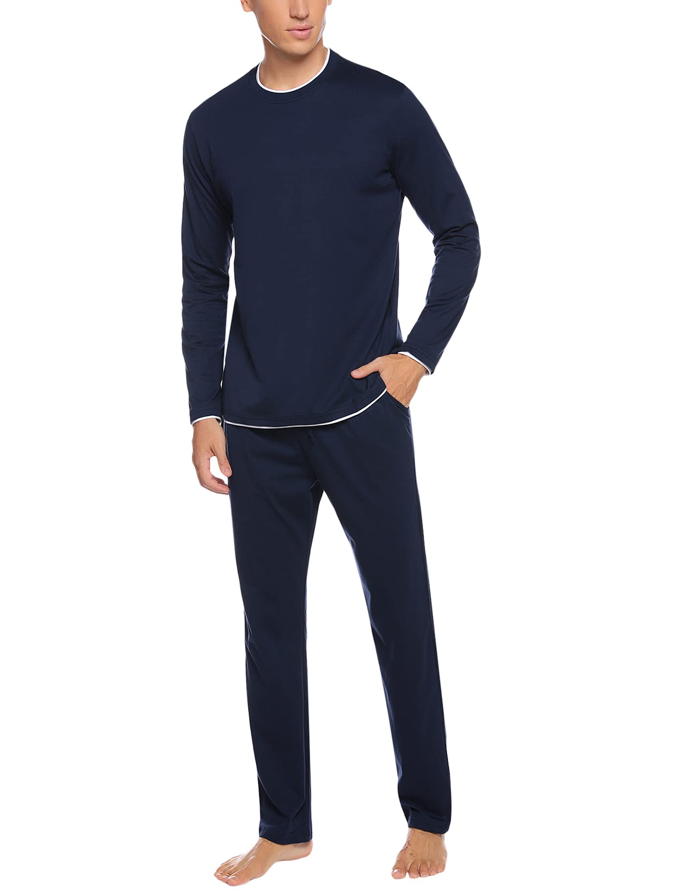 Aseniza Pyjama Homme Hiver Ensembles de Pyjama Coton Manches Longues Vêtements De Nuit Vêtements de Détente Doux Loungewear