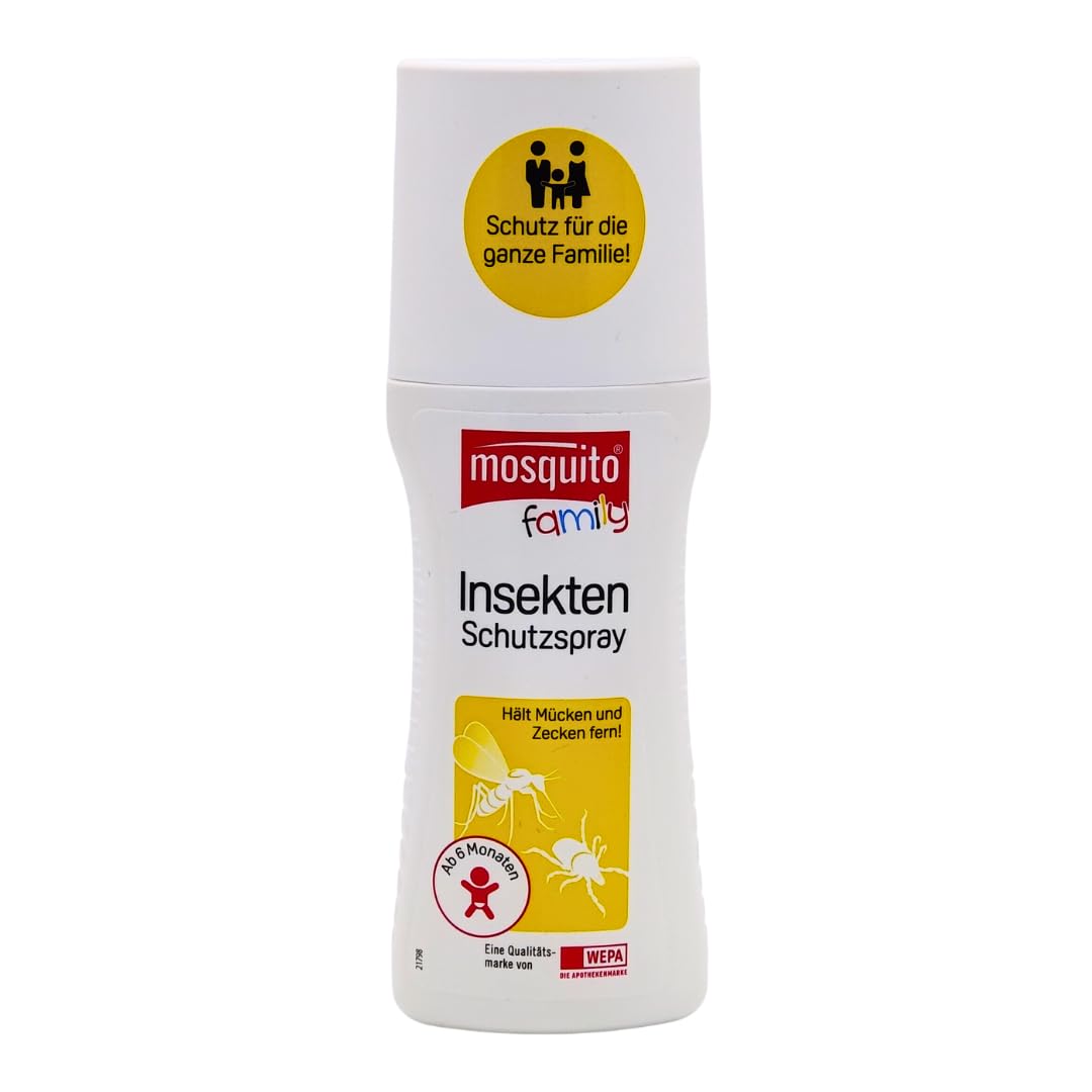 Mosquito Family Insekten-Schutzspray 3x 100 ml I bis zu 6 Stunden Schutz vor Mücken, Bremsen, Zecken I Mückenspray I für Kinder ab 6 Monaten I Outdoor-Schutz I Spar-Set plus Pharma Perle give-away