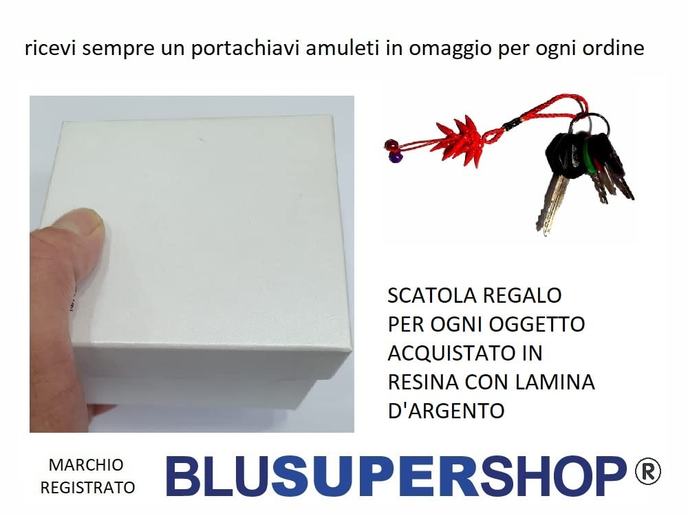 1 FERMACARTE PUCINELLA CORNO alta 16 cm in resina ricoperta di sottile lamina argento PORTAFORTUNA CON SCATOLA PER CONFEZIONE REGALO amuleti napoletani + 1 portachiavi omaggio fg