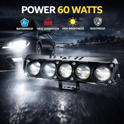 Image of LIU HJG 60W Yellow /White 5 LED Fog Light with Red Devil Eye DRL | Dual Beam | Universal Fit for Bike & Car | Waterproof & Durable | 12V-80V | Stylish Design | Pack of 1