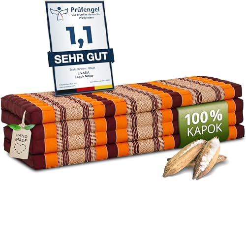 livasia Nachhaltige Klappmatratze Kapok XXL - 200x140x8cm - extrabreite Gästematratze, Faltbare Matratze doppel, ökologische Yogamatte, Gästebett klappbar, Liege Garten Balkon (Orange)