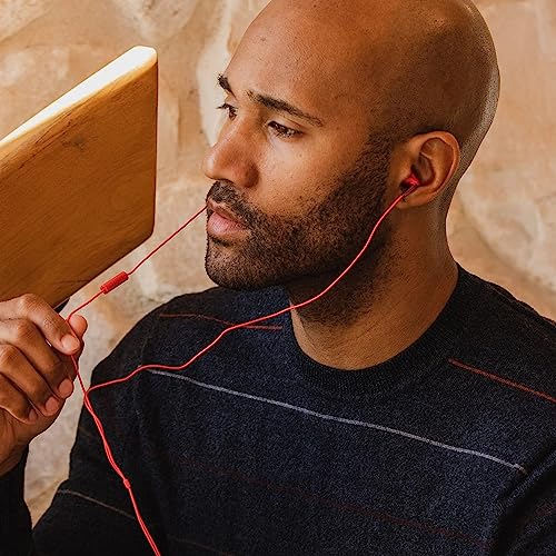 Image of Panasonic ErgoFit Wired Earbuds with Microphone, 3.5mm Jack Headphones with Mic and Call Controller, Ergonomic Custom-Fit Earpieces (S /M /L), for Phones and Laptops - RP-TCM125-R (Red)