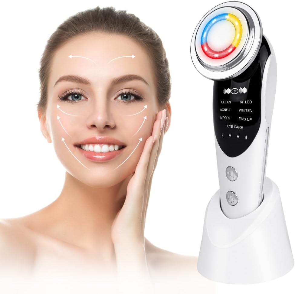Face Massager, Skin Tightening Machine with 7 Mode, EMS Mesotherapy Electroporation Face Beauty Instrument, Portable LED Photon Facial Lifting Massager for Anti-Wrinkle Deep Cleanser Care Facial