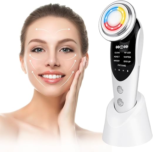 Massaggiatore Viso Lifting Antirughe Elettrico, Dispositivo di Bellezza con 7 Modi, Massaggiatore di Bellezza a 42°C con EMS Microcorrente e 4 Modi LED, Pulizia Profonda Anti-età Rassodamento