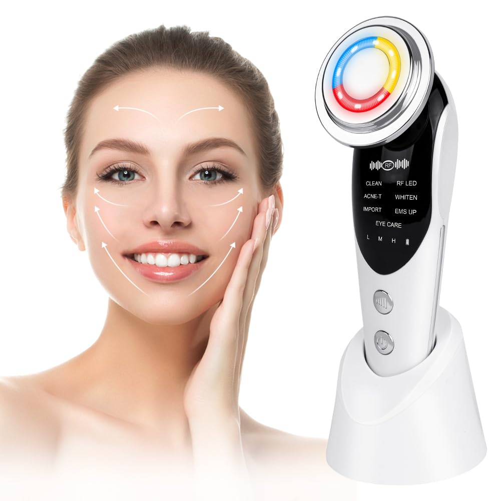 AOGOE Face Massager, Skin Tightening Machine with 7 Mode, EMS Mesotherapy Electroporation Face Beauty Instrument, Portable LED Photon Facial Lifting Massager for Anti-Wrinkle Deep Cleanser Care Facial