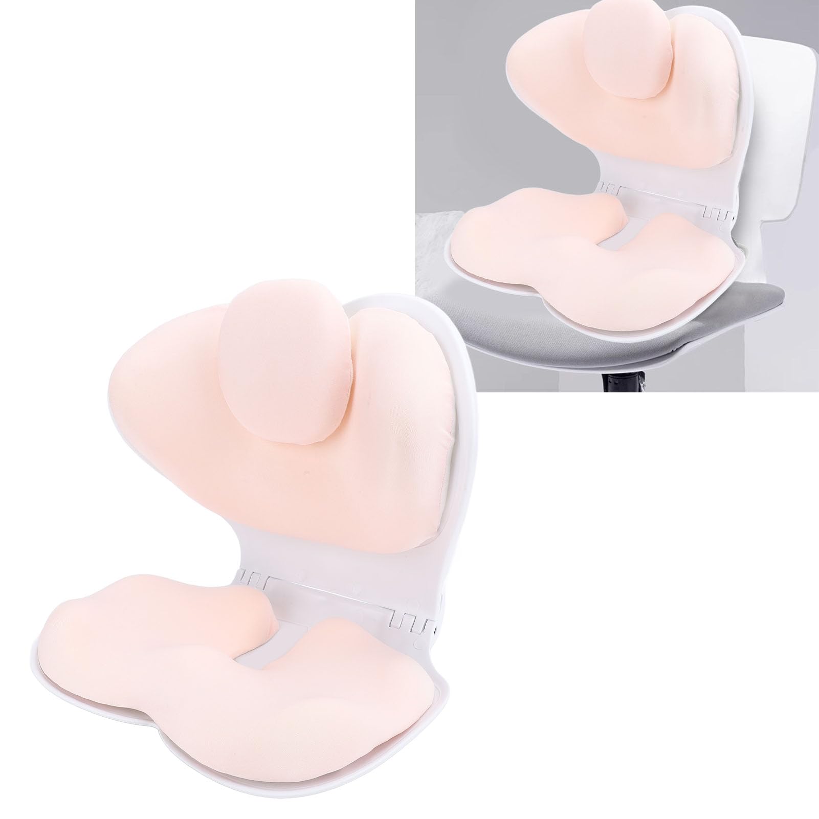 Cuscino pieghevole ergonomico per il supporto lombare, supporto per la zona lombare della sedia da ufficio, cuscino portatile traspirante dal design ergonomico per lunghi periodi (Rosa chiaro)