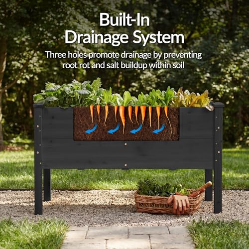 Image of Best Choice Products 48 inch x 24 inch x 30 inch Raised Garden Bed with Extra Deep 16 inch Depth, Elevated Wood Planter Box Stand for Backyard, Patio, Balcony, Natural Fir Wood - Black