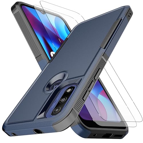 Moto G Pure & G Power 2022 & G Play 2023 Heavy Duty Full-Body Shockproof Case - Military Grade Drop Protection, Non-Slip - 2 pcs TPE HD Screen Protector - 6.5' - Blue
