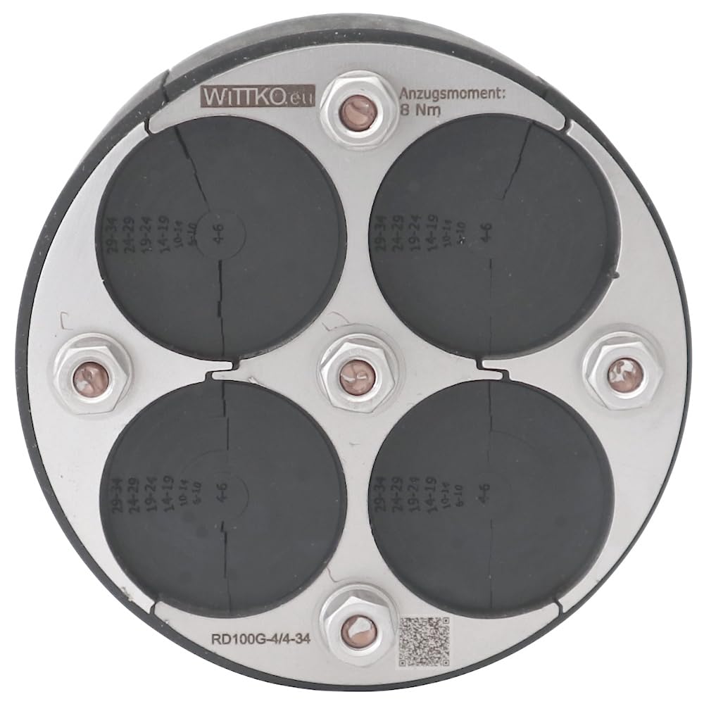WITTKOWARE DN100 Mauerdurchführung geteilt 4-Fach 4-34mm | Ringraumdichtung klappbar | V2A Edelstahl & EPDM 40mm | Druckdicht 2,5 bar
