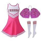Hotfiary Cheerleader Costume for Girls Toddler Halloween Cheerleading Outfit with Cheer Pompoms&Socks Dress for Party Sports