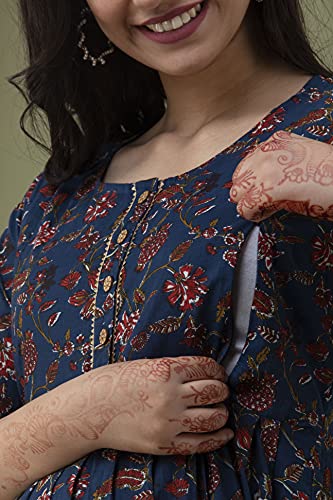 Image of Women's Rayon Printed Maternity Dress Pregnancy Casual 3 /4 Sleeve Dual Zipped for Feeding Nursing Maternity Comfort Dress Kurta