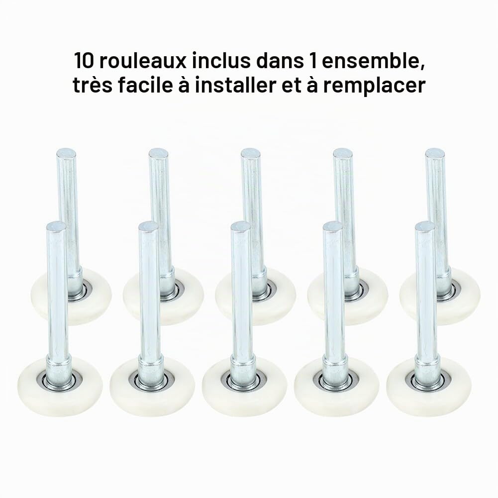NCONCO Lot de 10 roues de porte de garage en nylon - Roulements de rechange sectionnels à 2 tiges réutilisables - Plus de 100 000 cycles